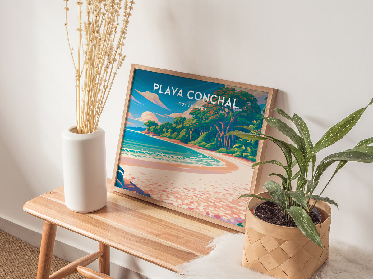 Playa Conchal Landscape Poster | Costa Rica Beach House Decor Wall Art — 20x16 in