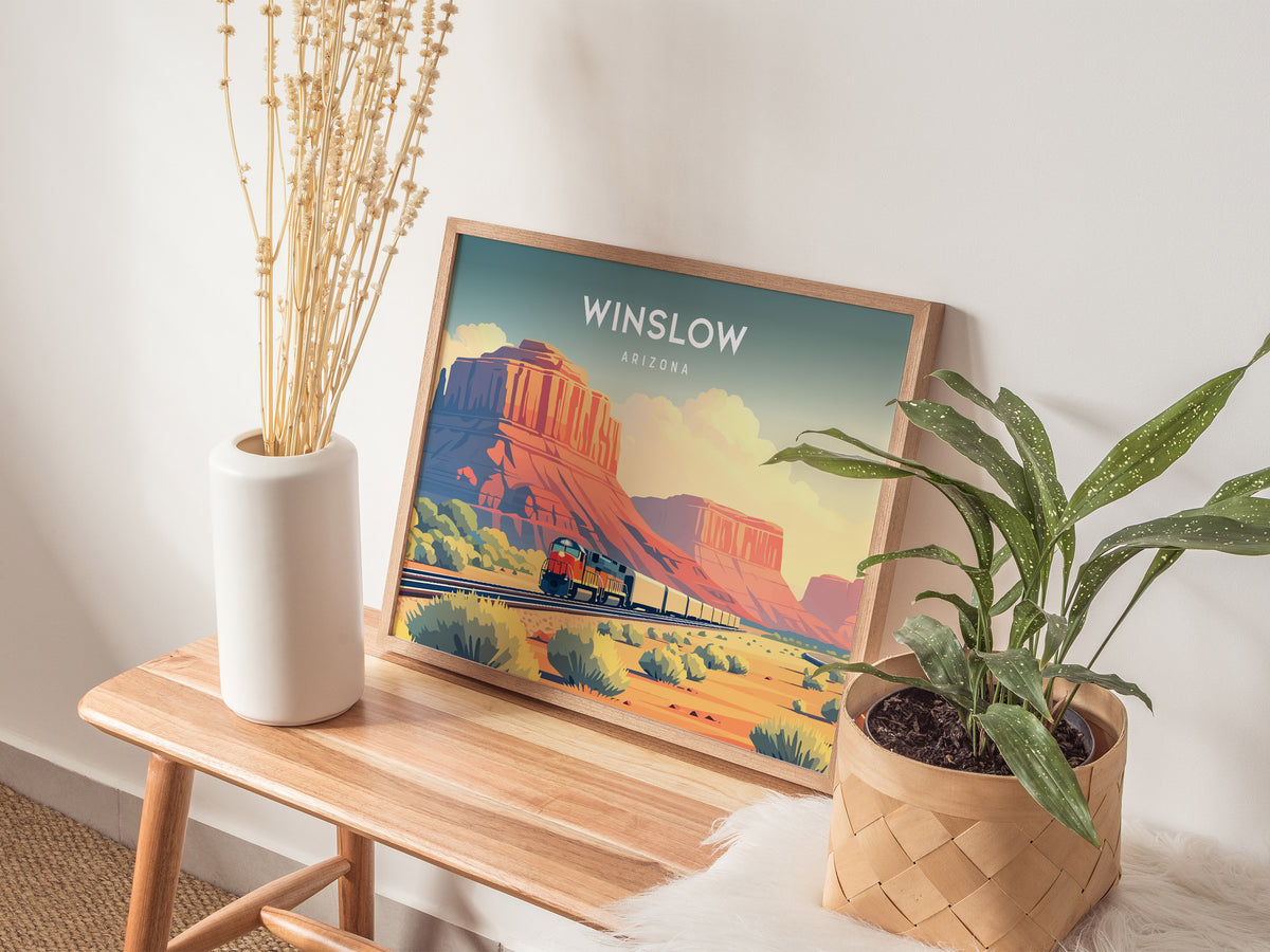 Winslow, Arizona Landscape Poster | Standin' on the Corner Travel Gift Wall Art — 20x16 in