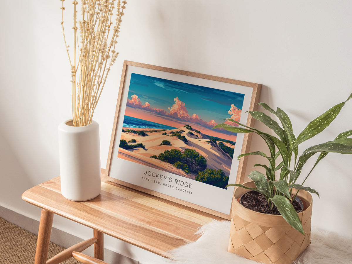 Jockey's Ridge Landscape Matte Border Poster | Nags Head, North Carolina Vacation Wall Art — 20x16 in