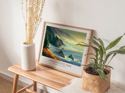 Limekiln State Park Landscape Matte Border Poster | Big Sur, California Coastal Beach Decor — 20x16 in