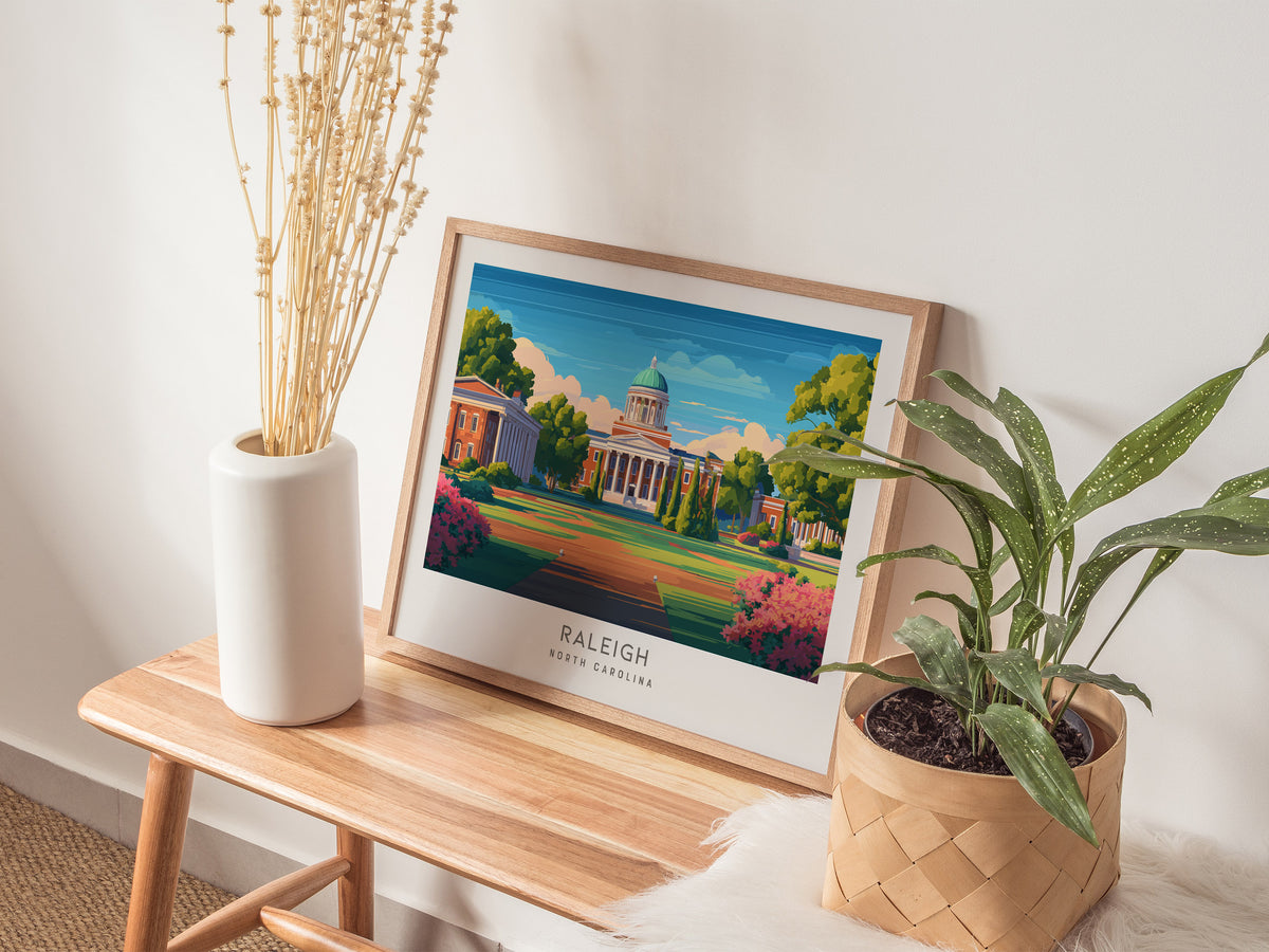 Raleigh Landscape Matte Border Poster | North Carolina Travel Wall Art — 20x16 in