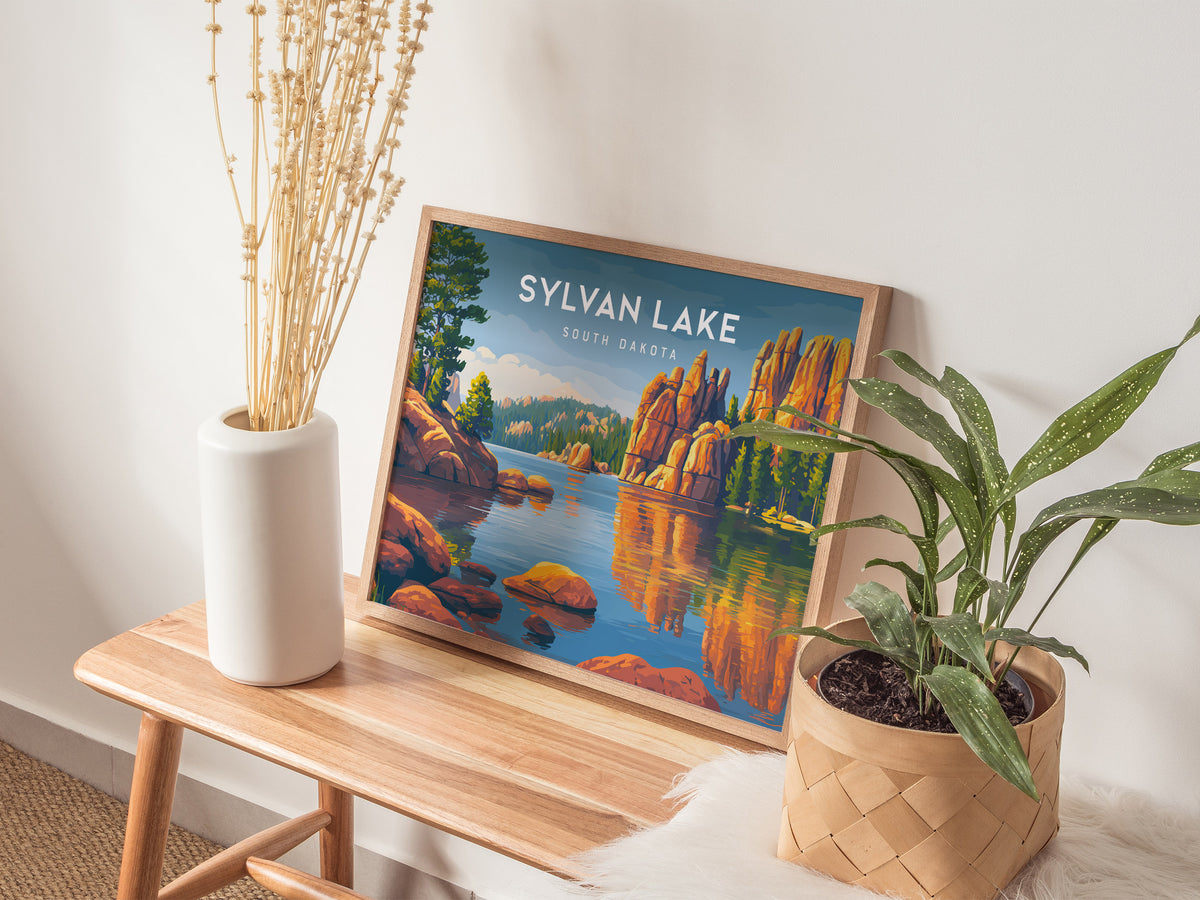 Sylvan Lake Landscape, South Dakota Poster | Custer State Park Vacation Wall Art — 20x16 in