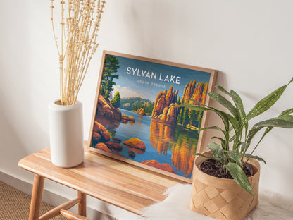 Sylvan Lake Landscape, South Dakota Poster | Custer State Park Vacation Wall Art — 20x16 in