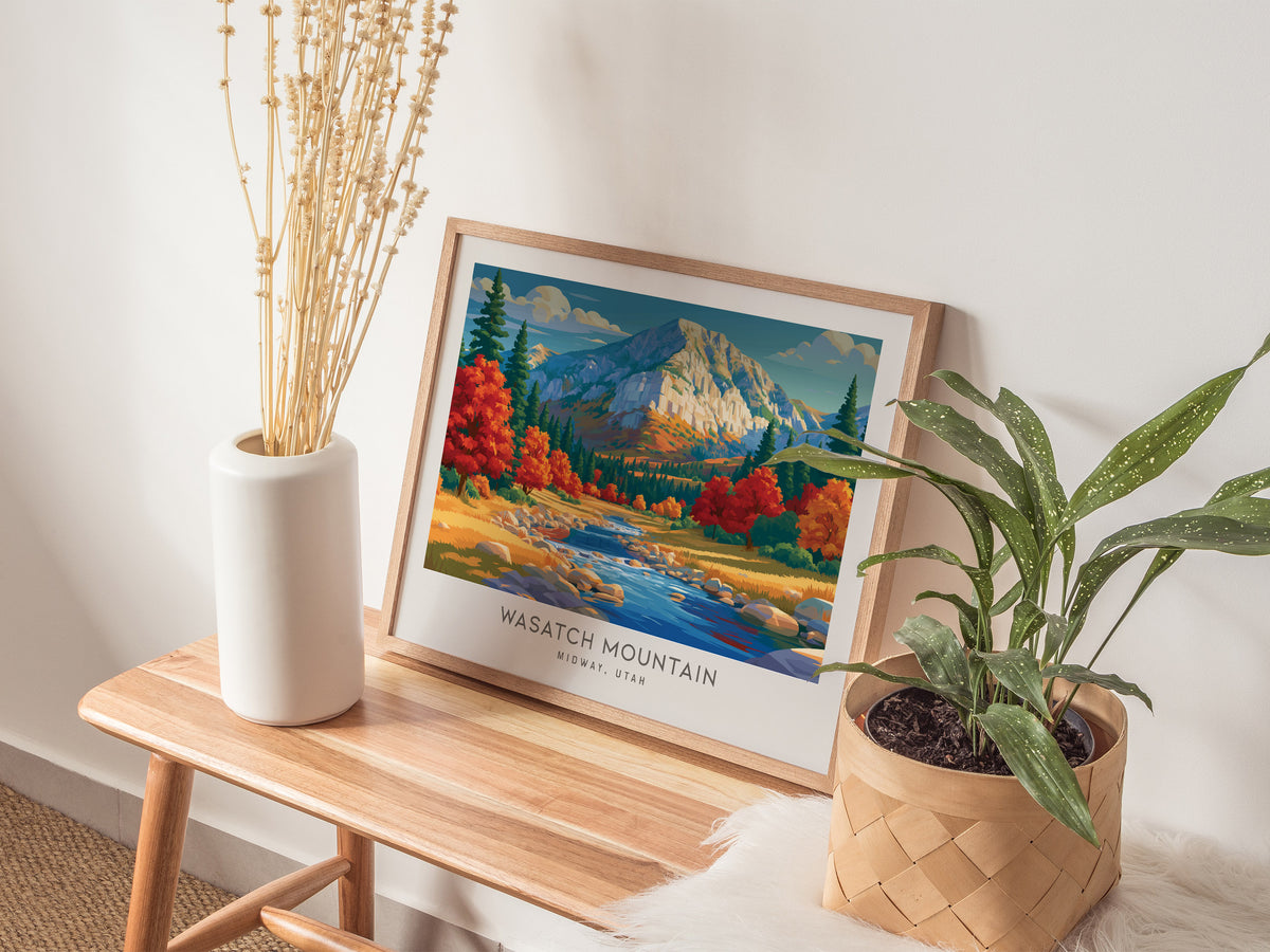 Wasatch Mountain Landscape Matte Border Poster | Midway, Utah Vacation Wall Art — 20x16 in