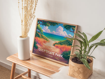 Gulf State Park Landscape Poster | Alabama Framed or Unframed Travel Gift Wall Art — 20x16 in