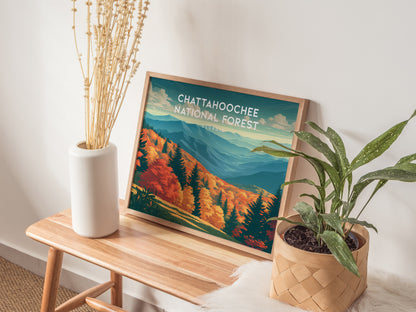 Chattahoochee National Forest Landscape, Georgia Poster | Appalachian Trail Vacation Wall Art — 20x16 in