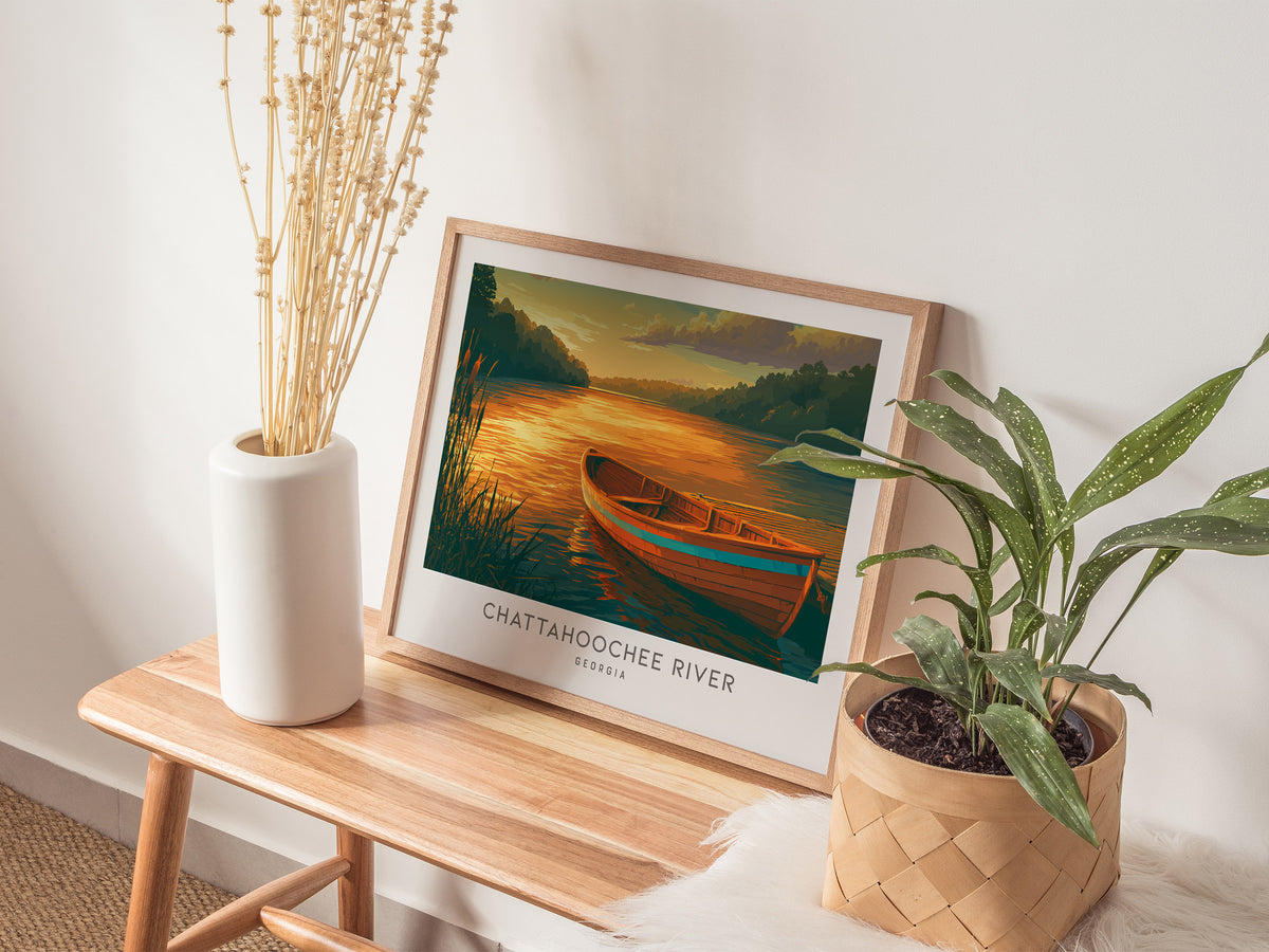 Chattahoochee River Landscape Matte Border Poster | Georgia Destination Print Travel Wall Art — 20x16 in