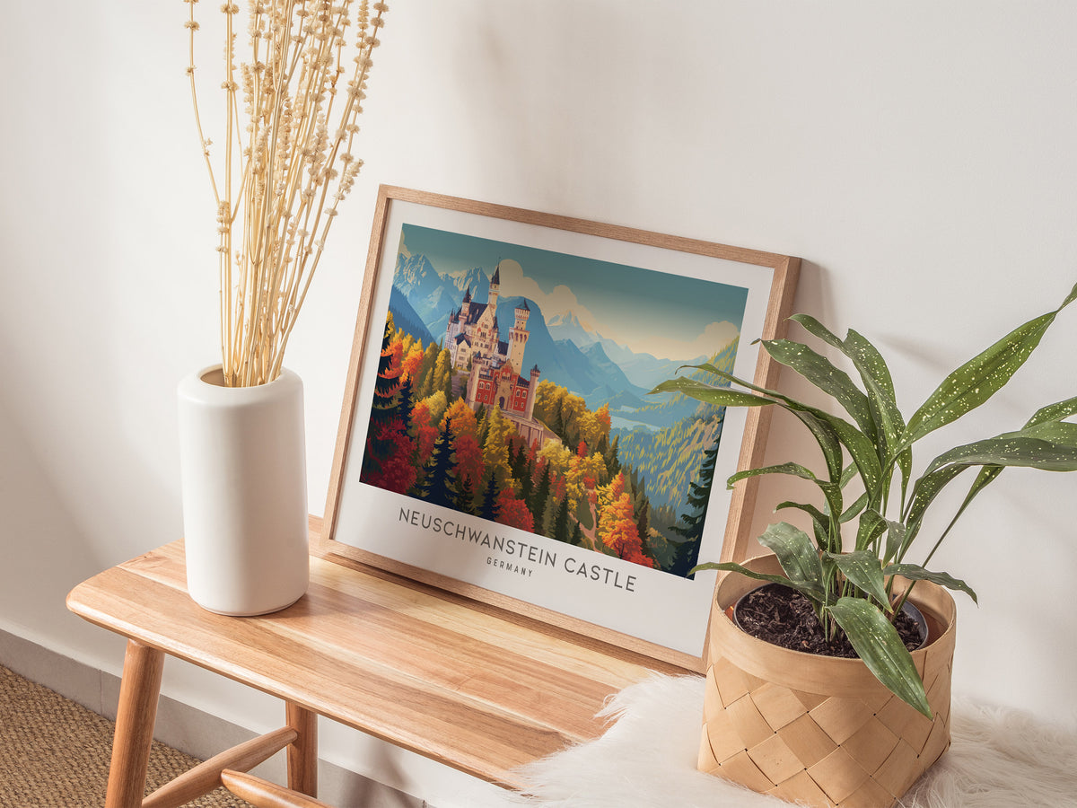 Neuschwanstein Castle Landscape Matte Border Poster | Germany Vacation Wall Art — 20x16 in