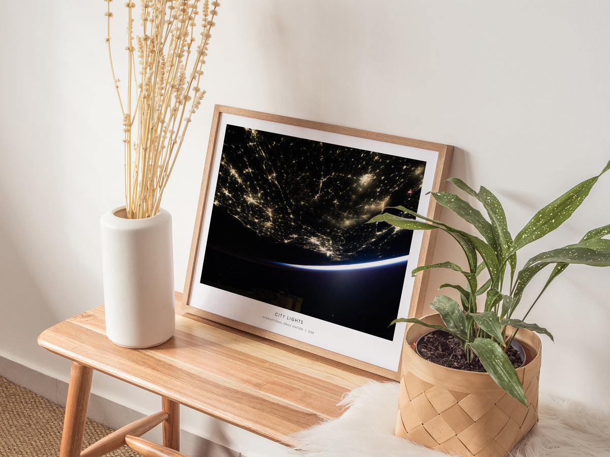 City Lights Landscape Poster | NASA International Space Station Astronomy Print Wall Art — 20x16 in