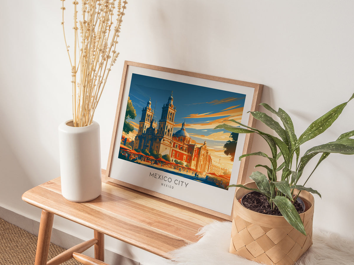 Mexico City Landscape Matte Border Poster | Mexico Vacation Wall Art — 20x16 in