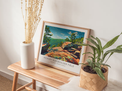 Hickory Run Boulder Field Landscape Matte Border Poster | Poconos, Pennsylvania Vacation Wall Art — 20x16 in