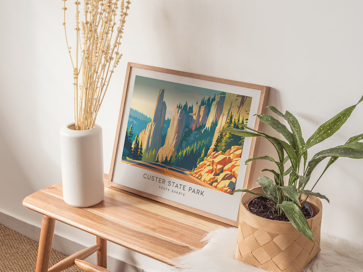 Custer State Park Landscape Matte Border Poster | South Dakota Needles Highway Destination Print — 20x16 in