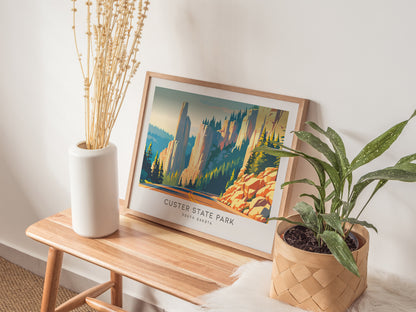 Custer State Park Landscape Matte Border Poster | South Dakota Needles Highway Destination Print — 20x16 in