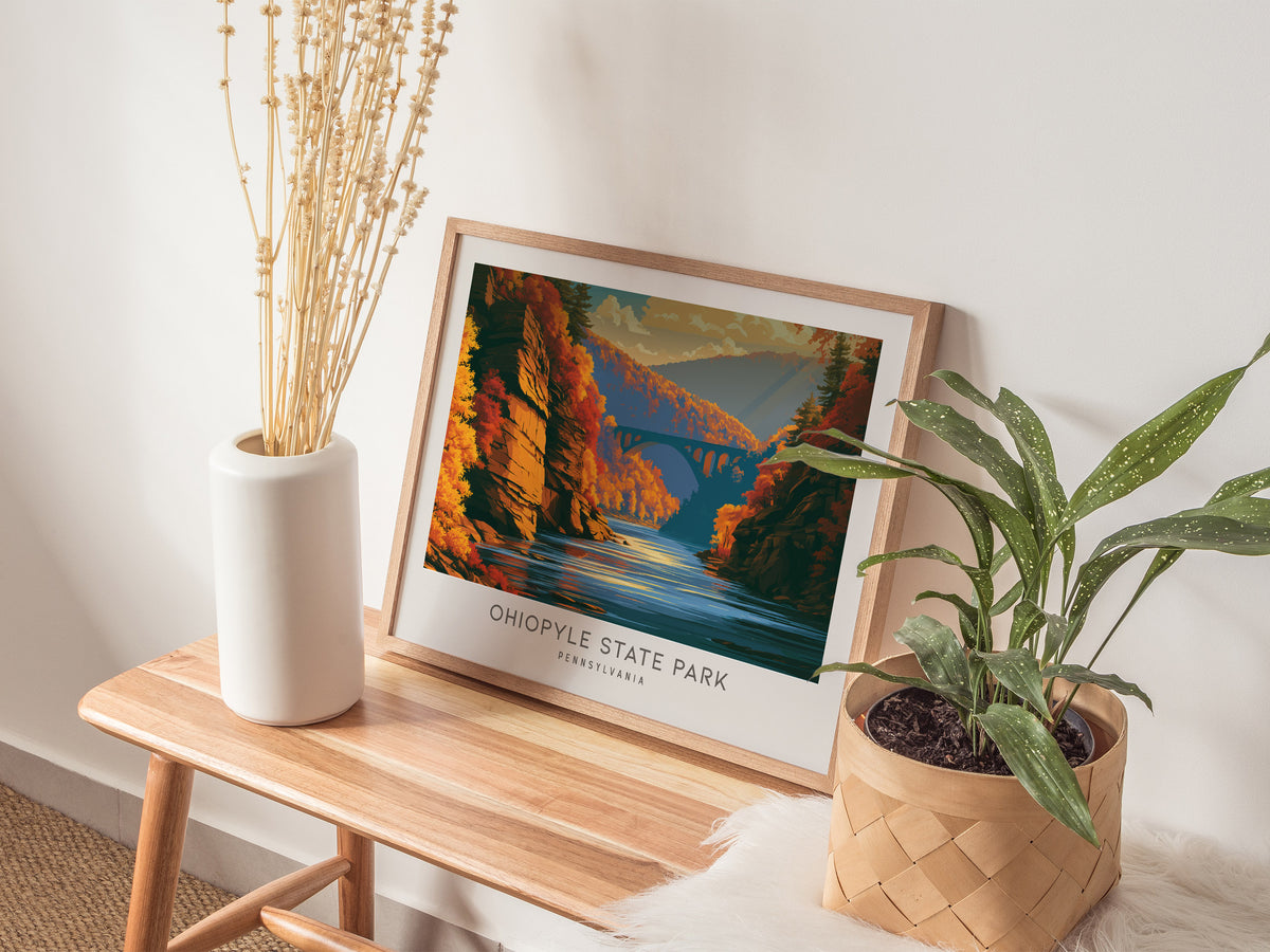 Ohiopyle State Park Landscape Matte Border Poster | Pennsylvania Vacation Wall Art — 20x16 in