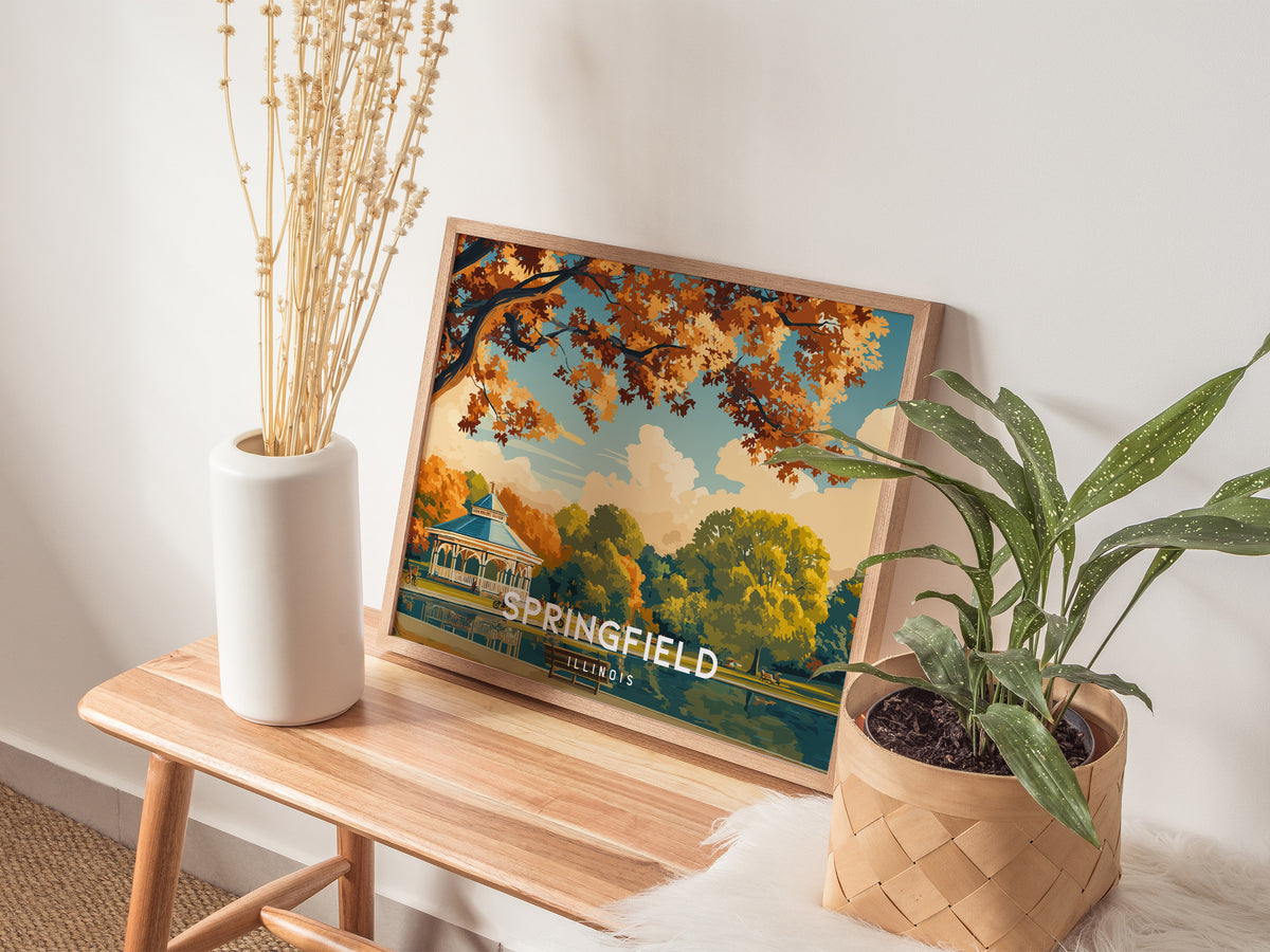Springfield, Illinois Landscape Poster | Historic Route 66 Prairie Framed or Unframed Wall Art — 20x16 in