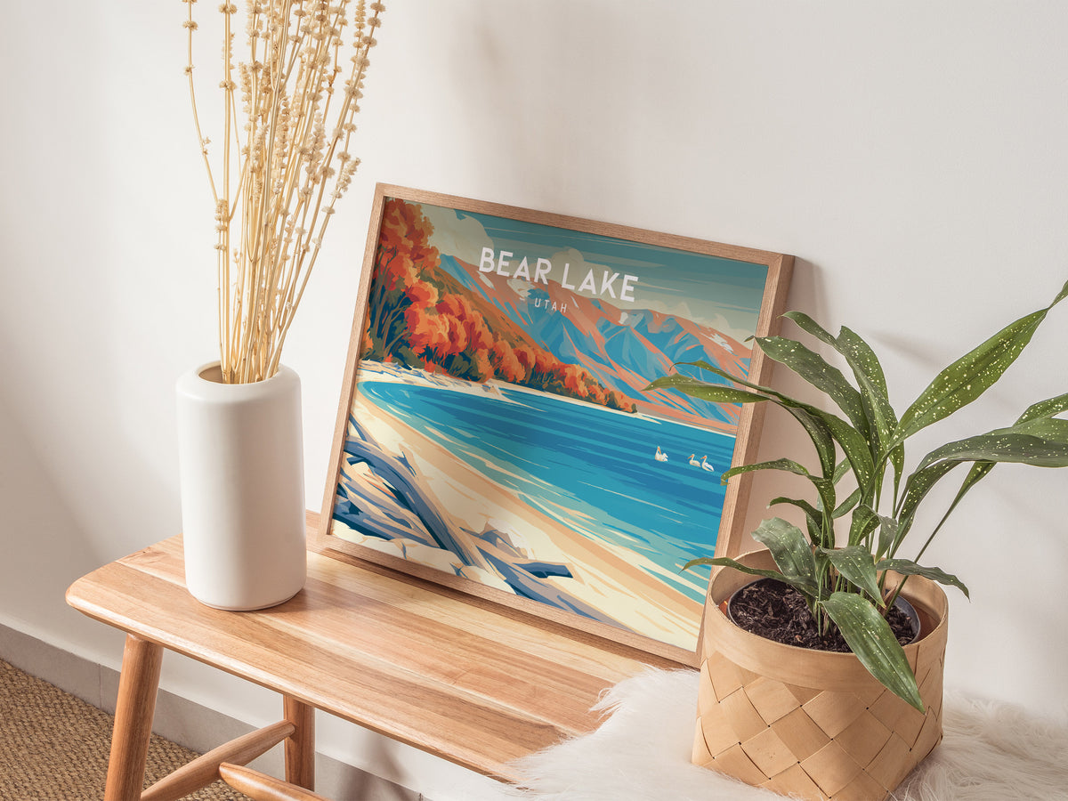 Bear Lake, Utah Landscape Poster | Tropical Beach Print Framed or Unframed Wall Art — 20x16 in