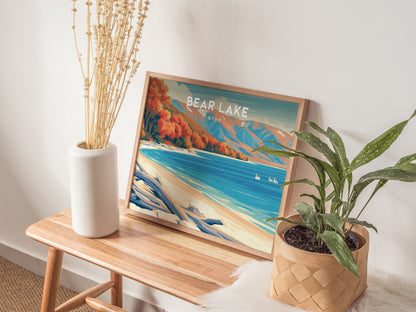 Bear Lake, Utah Landscape Poster | Tropical Beach Print Framed or Unframed Wall Art — 20x16 in