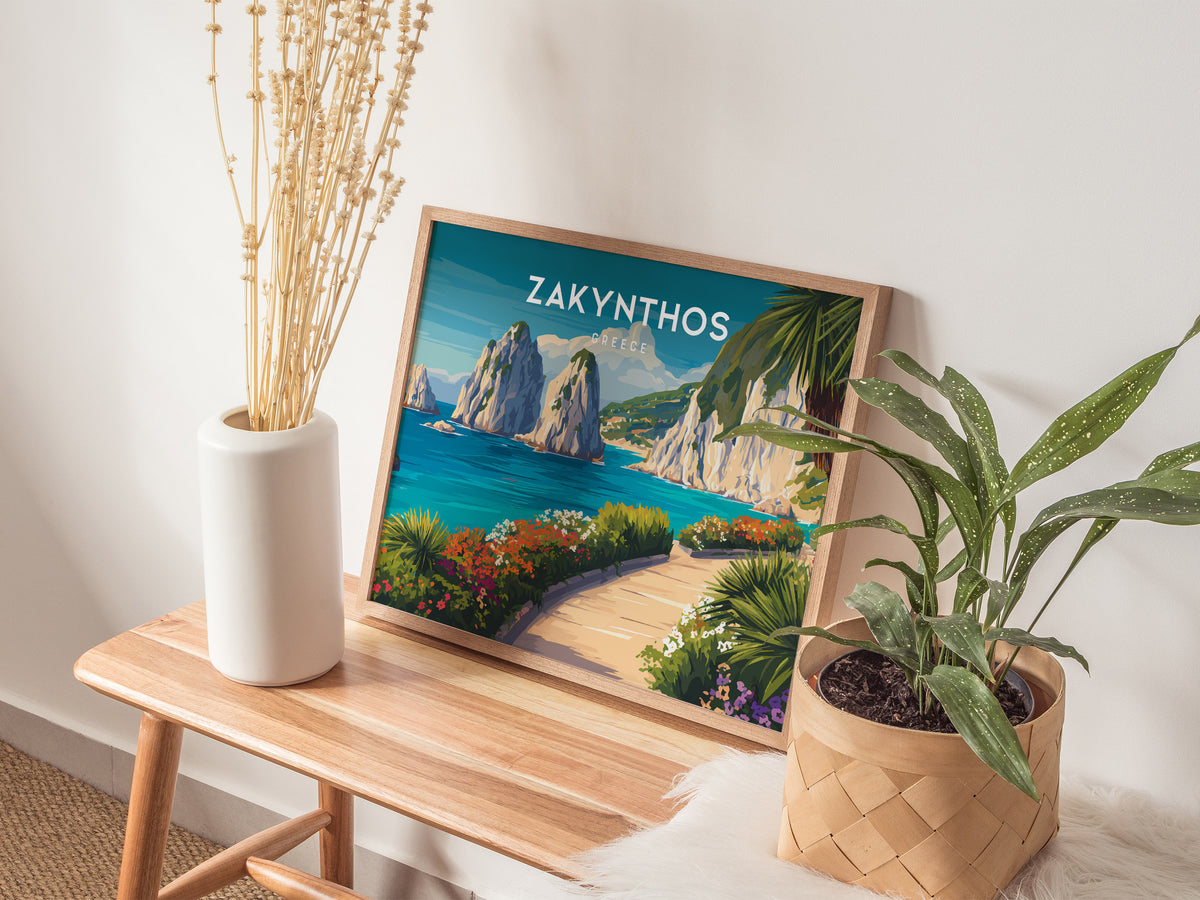 Zakynthos, Greece Landscape Poster | Navagio Beach Travel Gift Wall Art — 20x16 in