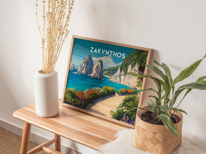Zakynthos, Greece Landscape Poster | Navagio Beach Travel Gift Wall Art — 20x16 in