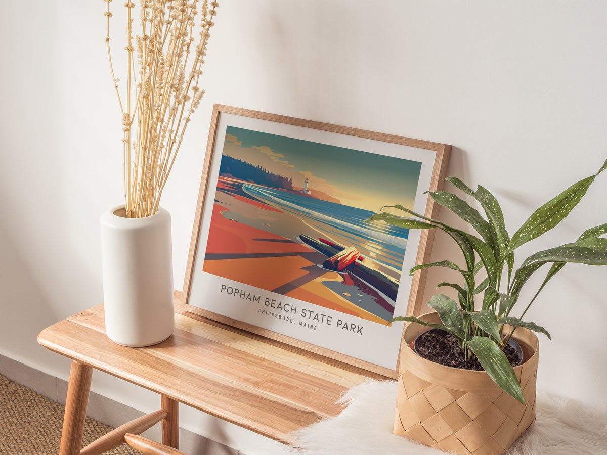 Popham Beach State Park Landscape Matte Border Poster | Phippsburg, Maine Travel Wall Art — 20x16 in