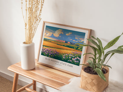 Blue Mounds State Park Landscape Matte Border Poster | Minnesota Travel Wall Art — 20x16 in