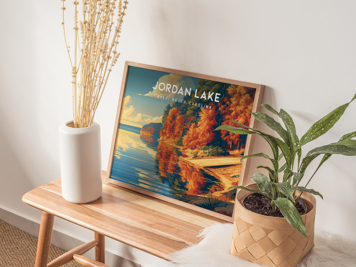Jordan Lake Landscape Poster | Apex, North Carolina Framed or Unframed Beach House Decor — 20x16 in