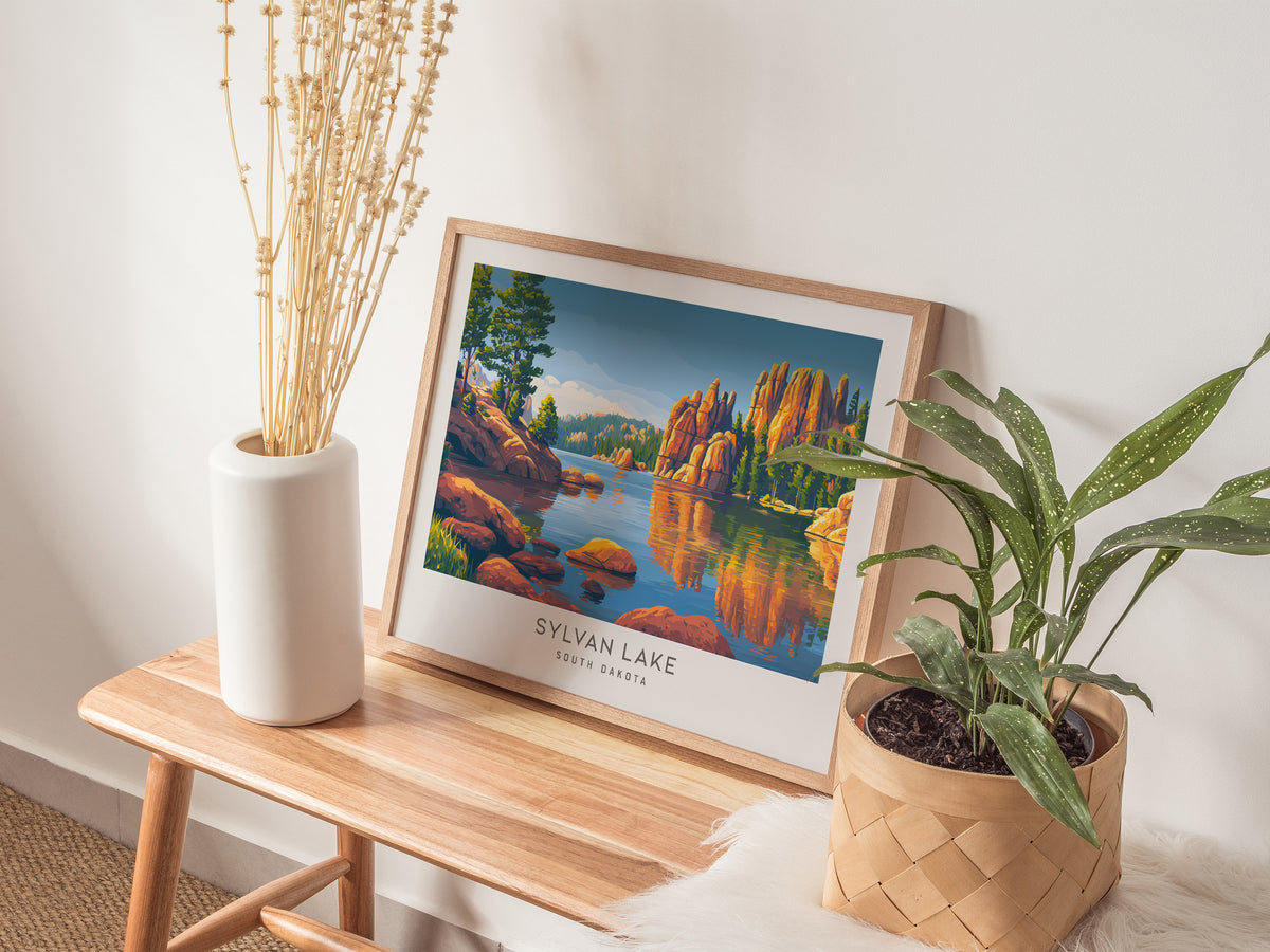 Sylvan Lake Landscape Matte Border Poster | South Dakota Travel Gift Wall Art — 20x16 in