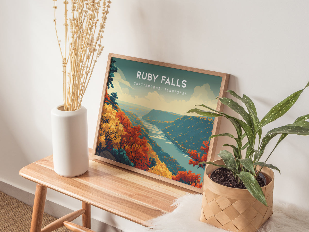 Ruby Falls Landscape Poster | Chattanooga, Tennessee Cavern Vacation Wall Art — 20x16 in