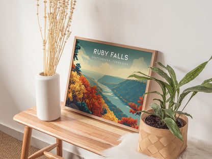 Ruby Falls Landscape Poster | Chattanooga, Tennessee Cavern Vacation Wall Art — 20x16 in