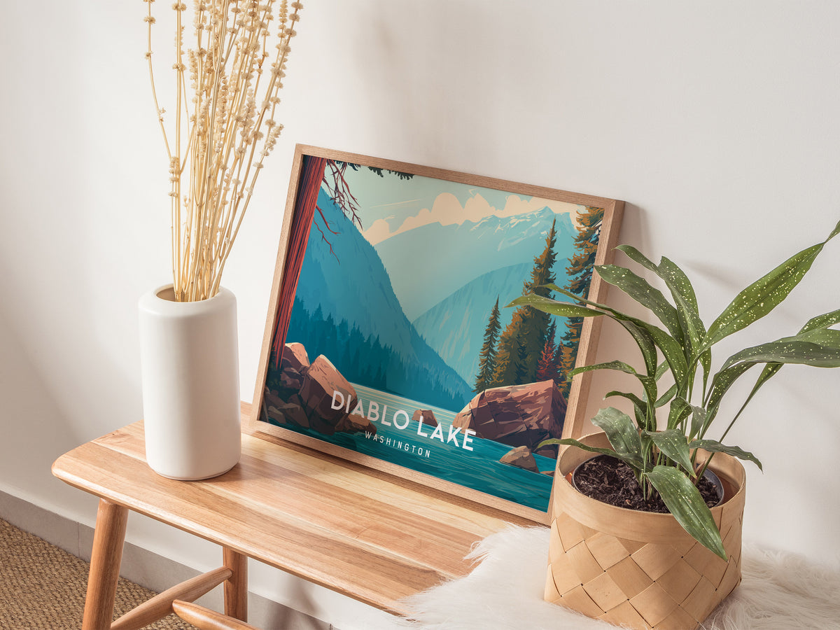 Diablo Lake Landscape, Washington Poster | Mountain Lake Vacation Wall Art — 20x16 in