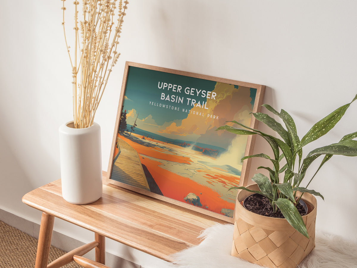 Upper Geyser Basin Trail Landscape Poster | Yellowstone National Park Vacation Wall Art — 20x16 in