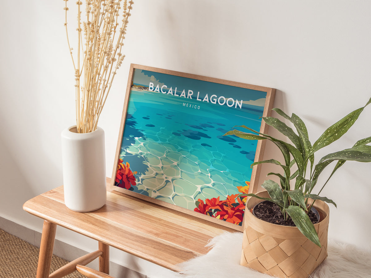 Bacalar Lagoon Landscape Poster | Mexico Vacation Wall Art Destination Print — 20x16 in