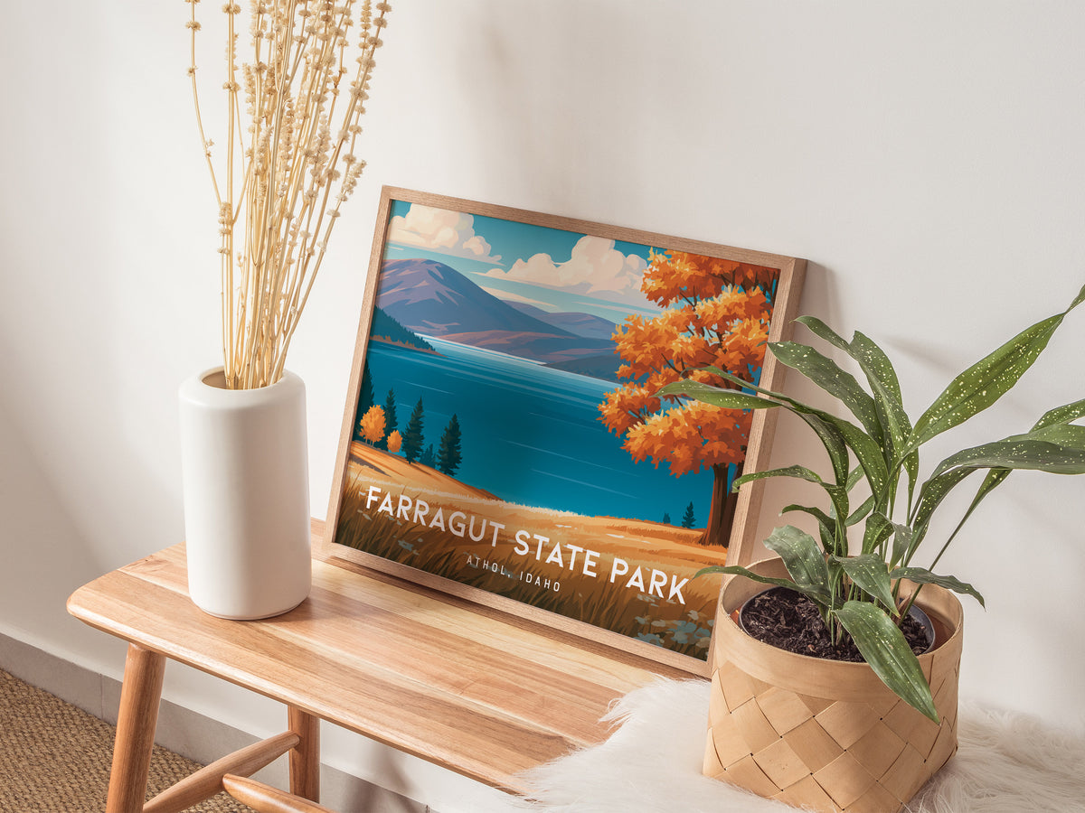 Farragut State Park Landscape Poster | Athol, Idaho Lakeside Pine Forest Framed or Unframed Wall Art — 20x16 in