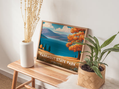 Farragut State Park Landscape Poster | Athol, Idaho Lakeside Pine Forest Framed or Unframed Wall Art — 20x16 in