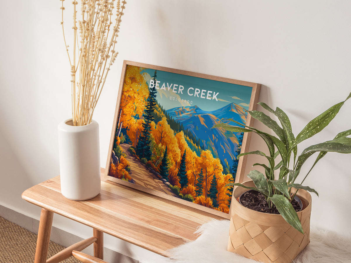 Beaver Creek, Colorado Landscape Poster | Snowy Slopes & Lodge Vacation Wall Art — 20x16 in
