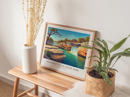 McKinney Falls State Park Landscape Matte Border Poster | Austin, Texas Framed or Unframed Travel Wall Art — 20x16 in