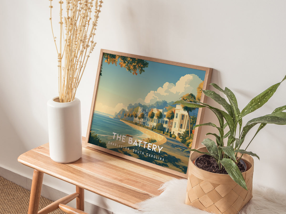 The Battery Landscape Poster | Charleston, South Carolina Destination Print Framed or Unframed Wall Art — 20x16 in