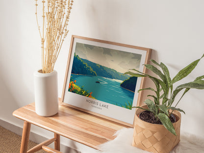 Norris Lake Landscape Matte Border Poster | Tennessee Vacation Wall Art — 20x16 in