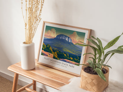 Pilot Mountain State Park Landscape Matte Border Poster | Pinnacle, North Carolina Travel Gift — 20x16 in