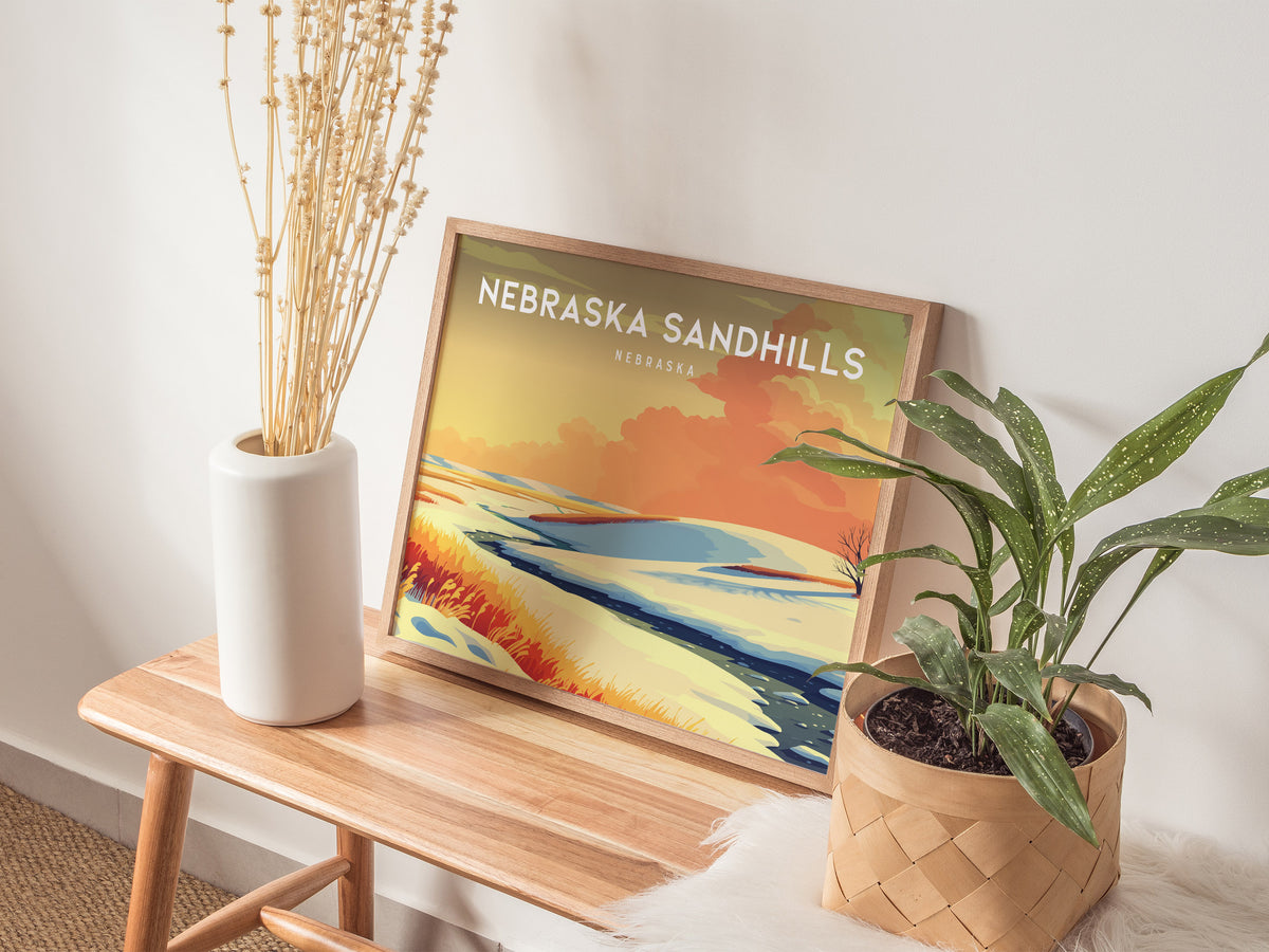 Nebraska Sandhills Landscape Poster | Nebraska Vacation Wall Art Framed or Unframed — 20x16 in