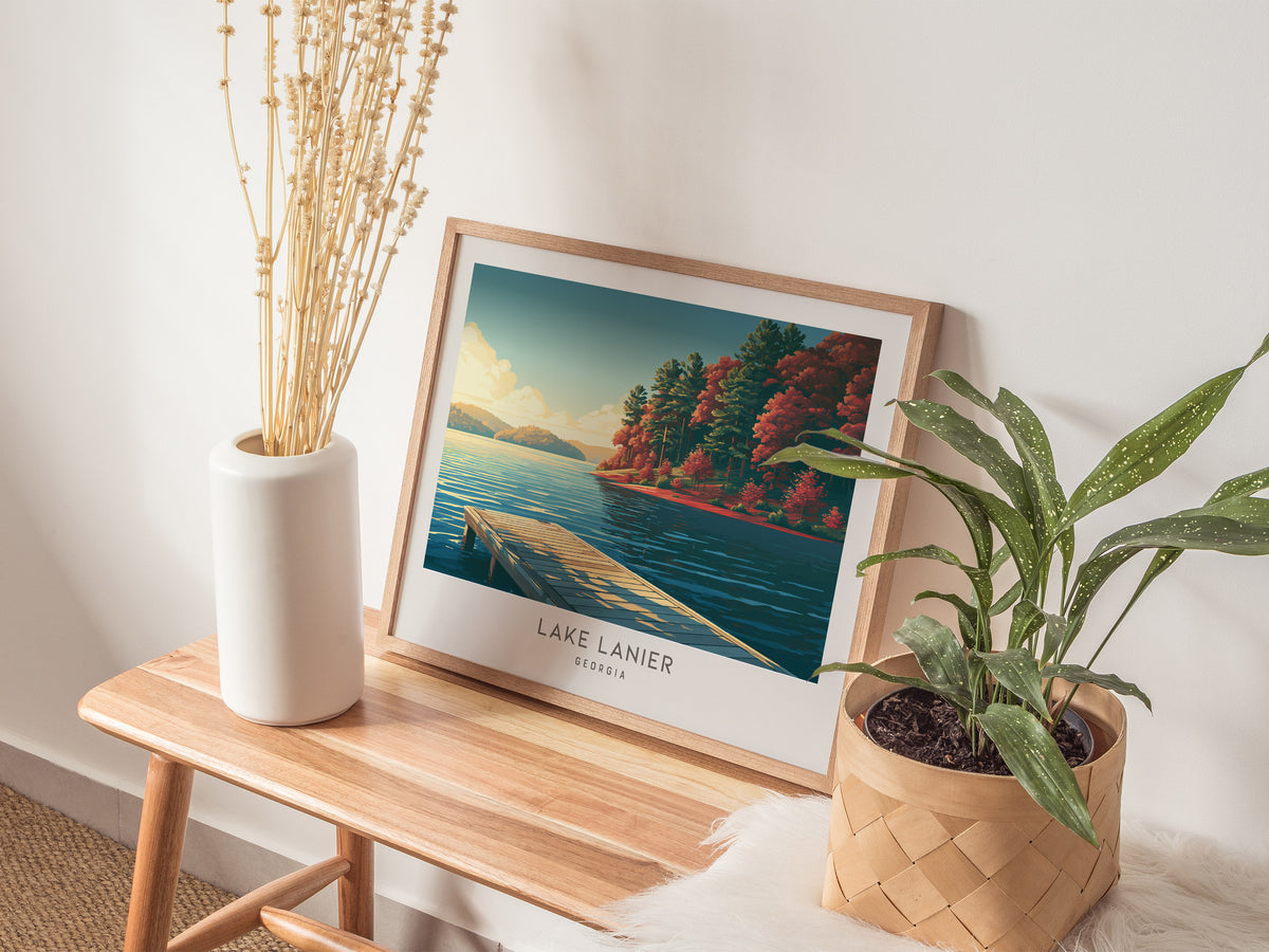 Lake Lanier Landscape Matte Border Poster | Georgia Travel Gift Framed or Unframed — 20x16 in