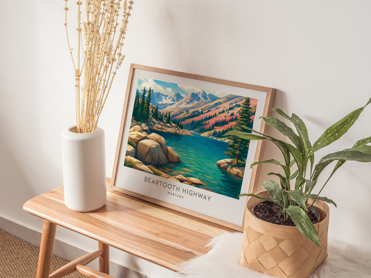 Beartooth Highway Landscape Matte Border Poster | Montana Travel Gift Framed or Unframed — 20x16 in