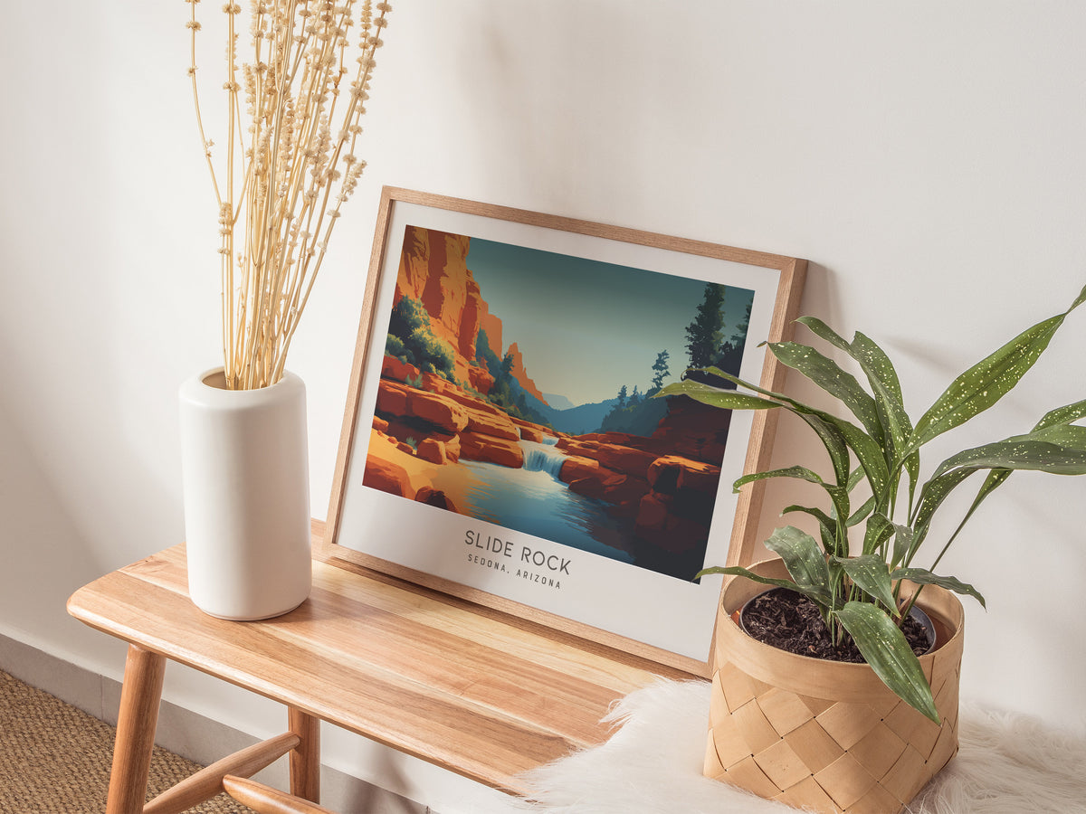 Slide Rock Landscape Matte Border Poster | Sedona, Arizona Vacation Wall Art — 20x16 in
