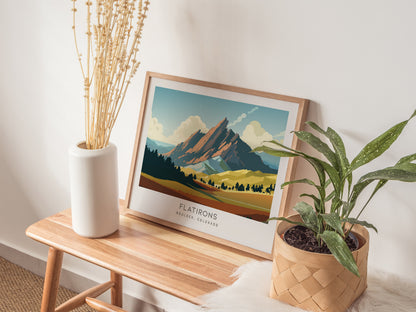 Flatirons Landscape Matte Border Poster | Boulder, Colorado Travel Wall Art — 20x16 in