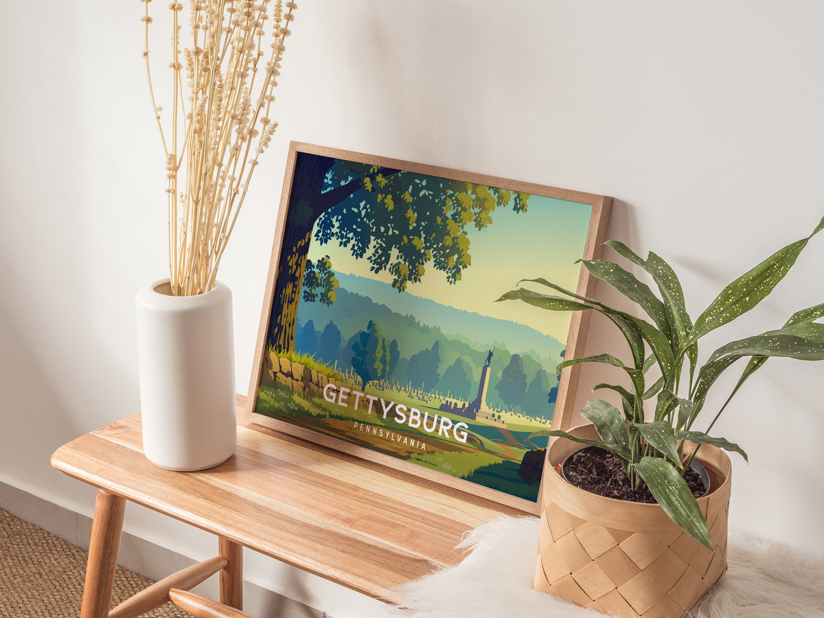 Gettysburg, Pennsylvania Landscape Poster | Historic Civil War Battlefield Travel Wall Art — 20x16 in