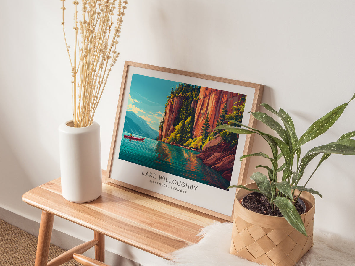 Lake Willoughby Landscape Matte Border Poster | Westmore, Vermont Vacation Wall Art — 20x16 in