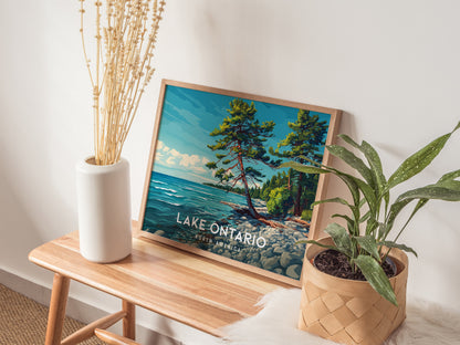 Lake Ontario Landscape Poster | North America Destination Print | Coastal Beach Decor Wall Art — 20x16 in