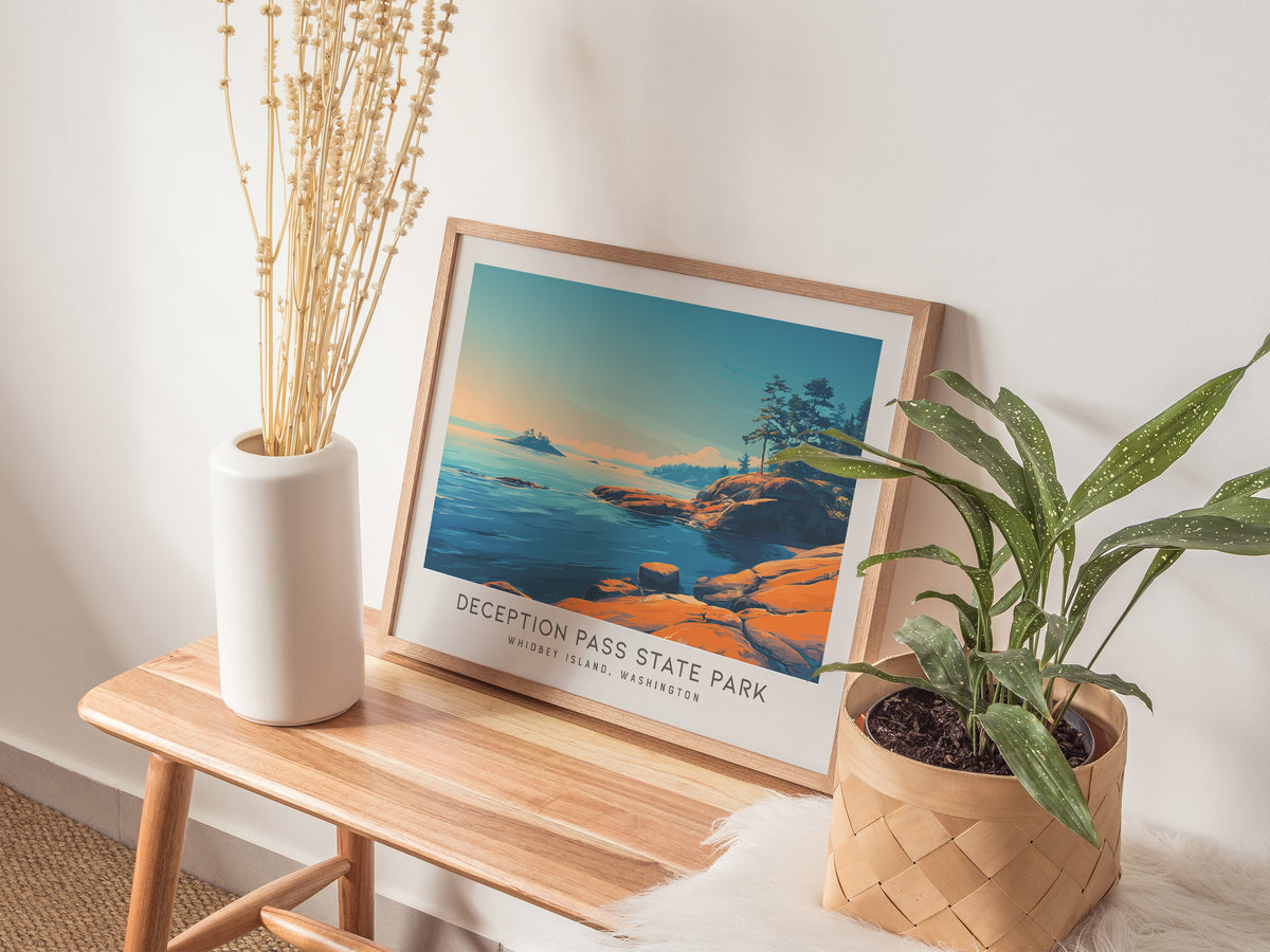 Deception Pass State Park Landscape Matte Border Poster | Whidbey Island, Washington Destination Print Travel Wall Art — 20x1