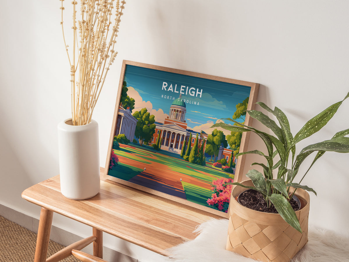 Raleigh Landscape Poster | North Carolina Oak City Framed or Unframed Wall Art — 20x16 in