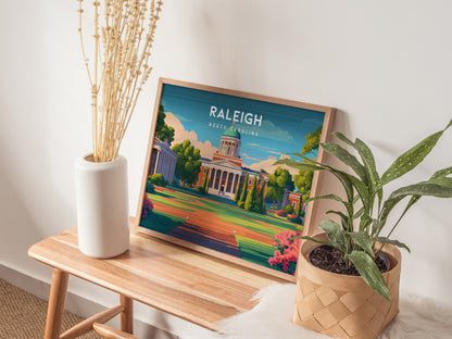 Raleigh Landscape Poster | North Carolina Oak City Framed or Unframed Wall Art — 20x16 in